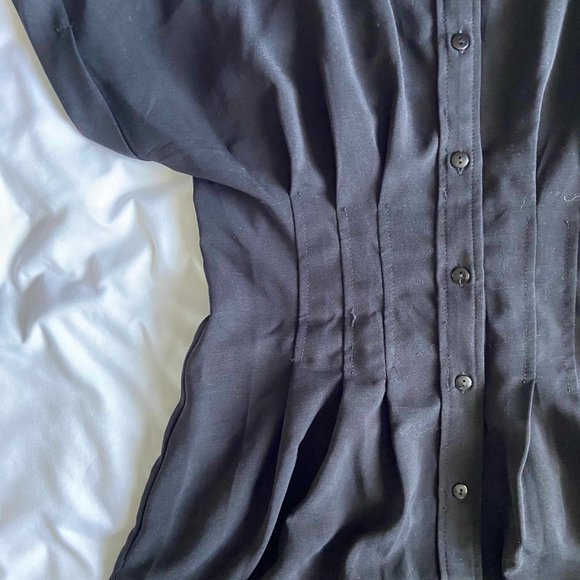 Ginnie Pintuck Button Down Shirt Dress - Black × 1 - Picture 3 of 11